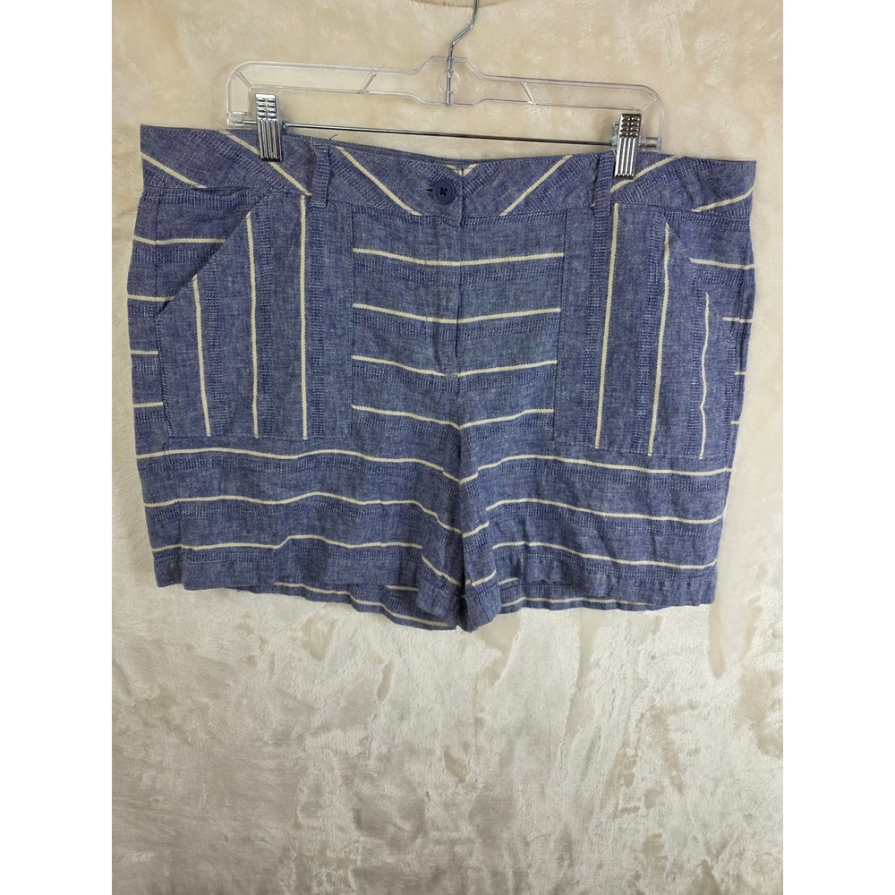Ann Taylor LOFT Blue Striped Linen Cotton Blend‎ Shorts 368341